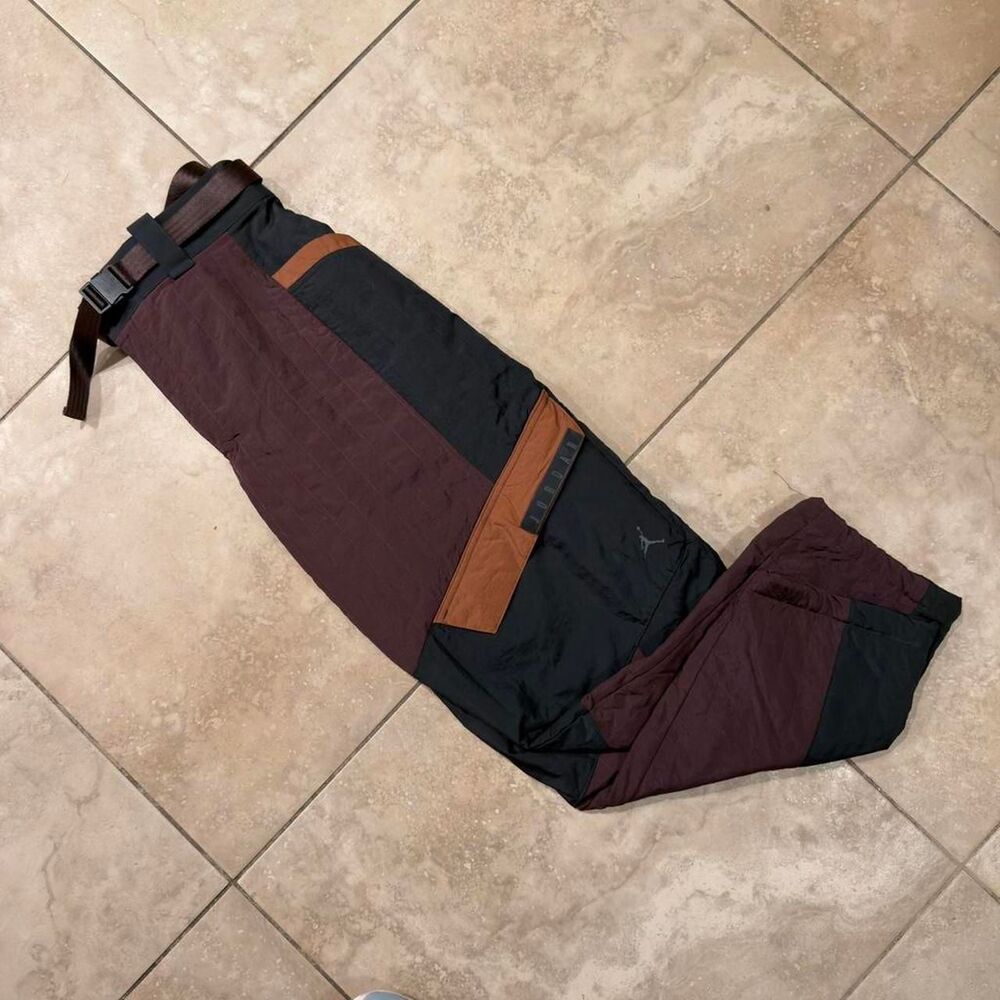 Women’s Utility Pants Burgundy Black Colorblock Adjustable Waist L